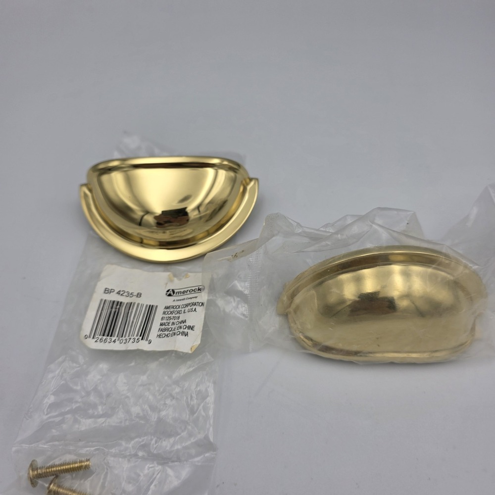 2 Amerock BP-4235-B Vtg Style Brass‎ Cup Cabinet Drawer Pull Handles 3.50" NEW